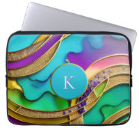 Modern Colourful Jewel Abstract & Gold Monogram