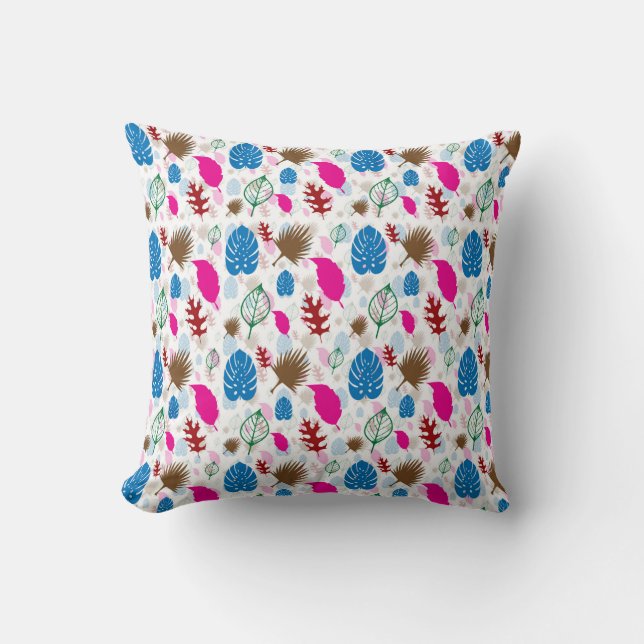 Modern Colourful Leaf Abstract Pattern White Throw Pillow (Front)
