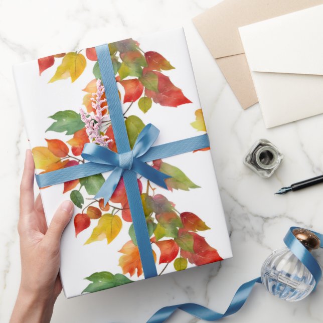 Modern Colourful Leaves Autumn Watercolor Pattern Wrapping Paper (Gifting)