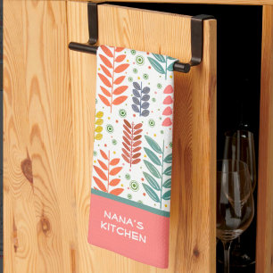 Modern Colourful Leaves Pretty Custom Quote Name Kitchen Towel