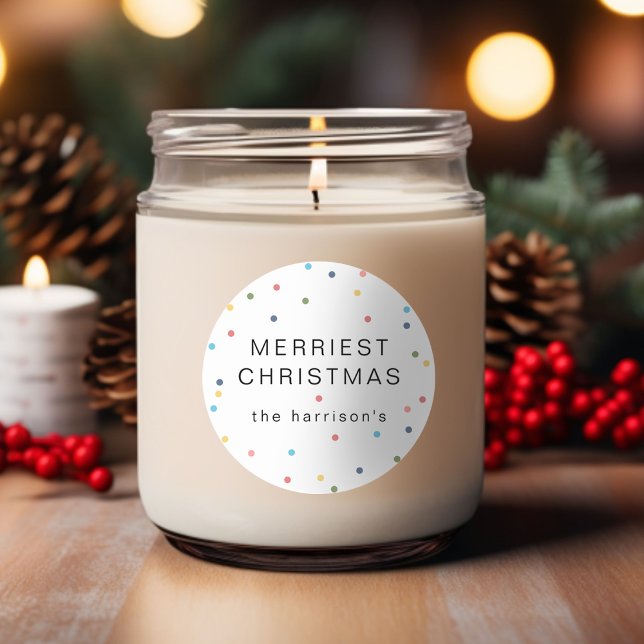 Modern Colourful Lights Merriest Christmas Classic Round Sticker (Modern Colorful Lights Merriest Christmas Classic Round Sticker)