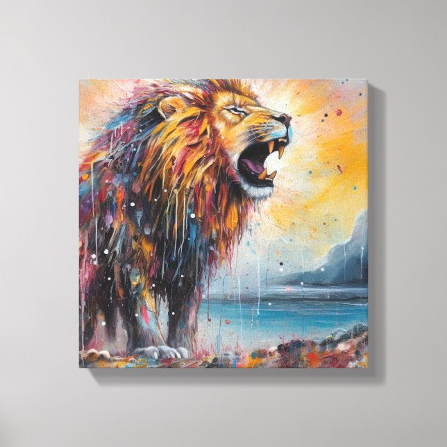 Modern Colourful Lion Art Canvas Print (Front)