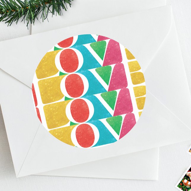 MODERN colourful LOVE PEACE JOY merry CHRISTMAS Classic Round Sticker (Creator Uploaded)