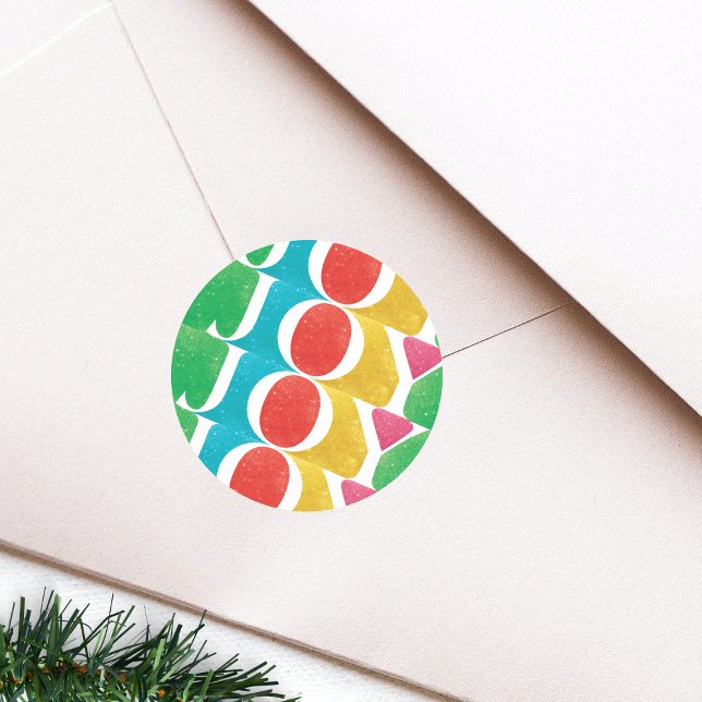 MODERN colourful LOVE PEACE JOY merry CHRISTMAS Classic Round Sticker (Creator Uploaded)