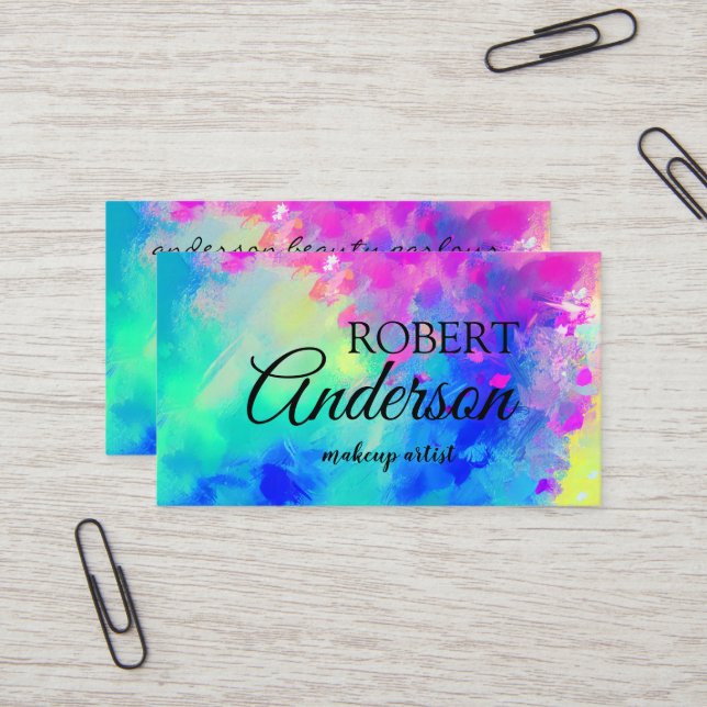 Modern Colourful makeup artist rainbow Business Card (Front/Back In Situ)