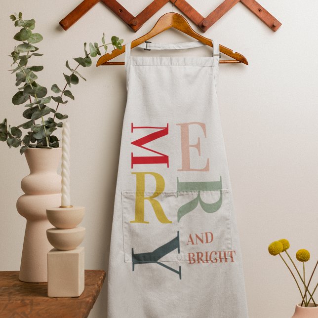 Modern Colourful Merry and Bright | Happy Holidays Apron (Creator Uploaded)