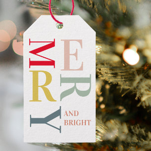Modern Colourful Merry and Bright Happy Holidays Gift Tags