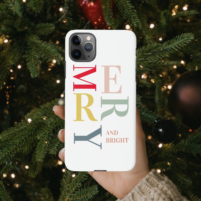 Modern Colourful Merry and Bright | Happy Holidays iPhone Case (Creator Uploaded)