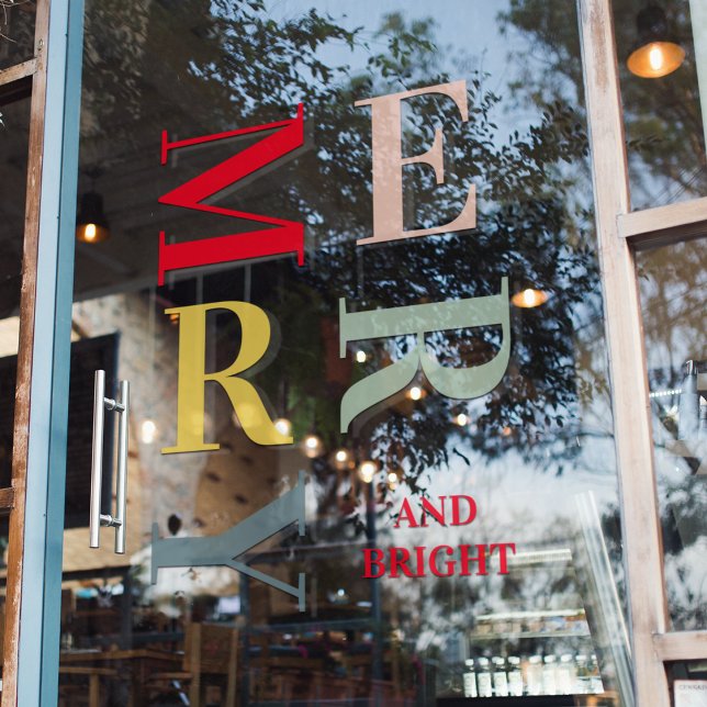 Modern Colourful Merry And Bright  Holidays Window Cling (Creator Uploaded)