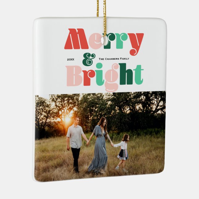 Modern colourful Merry and Bright photo Ceramic Ornament (Right)