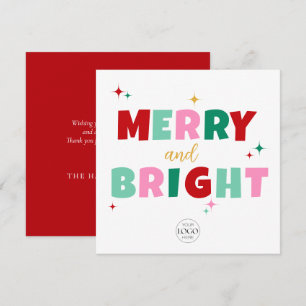 Modern Colourful Merry & Bright Business Logo  Holiday Card