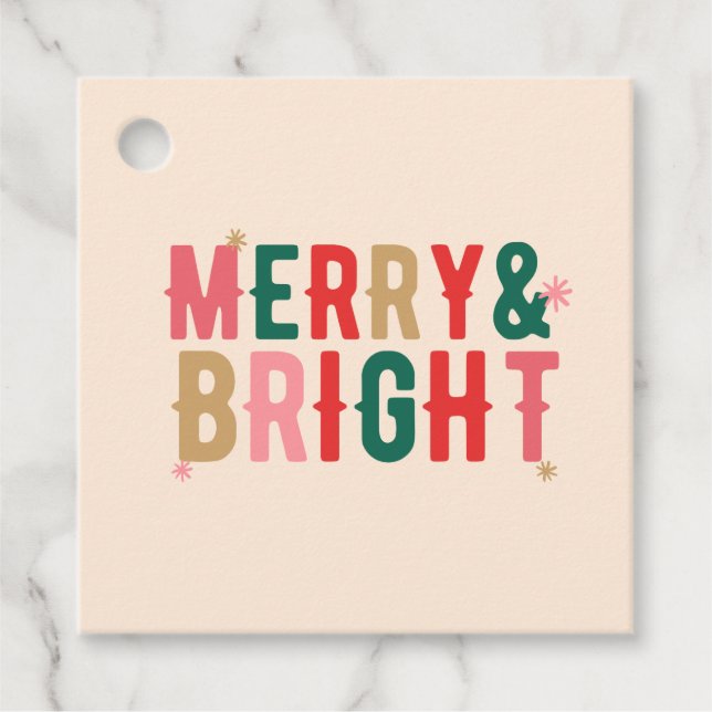 Modern Colourful Merry & Bright Favour Tags (Front)