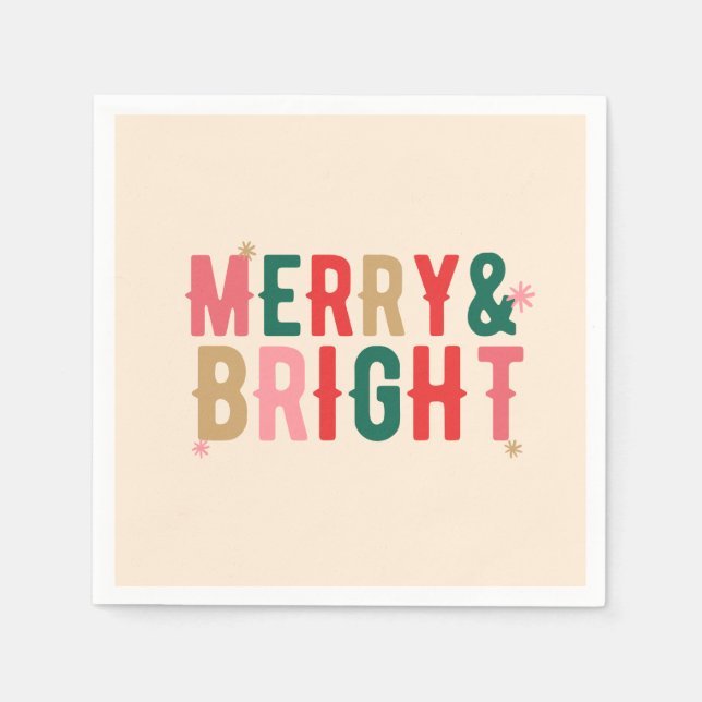 Modern Colourful Merry & Bright Napkin (Front)