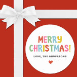 Modern Colourful Merry Christmas Classic Round Sticker<br><div class="desc">A colourful,  fun and festive Christmas sticker. Personalize it with your name.</div>