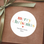 Modern Colourful Merry Christmas Classic Round Sticker<br><div class="desc">Modern Colourful Merry Christmas Stickers Gift Tags. Click the edit/personalize button to customize this design with your text.</div>