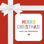 Modern Colourful Merry Christmas Square Sticker<br><div class="desc">A colourful,  fun and festive Christmas sticker. Personalize it with your name.</div>