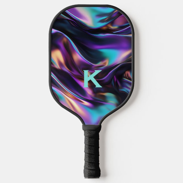 Modern colourful metalic rainbow pickleball paddle (Front)
