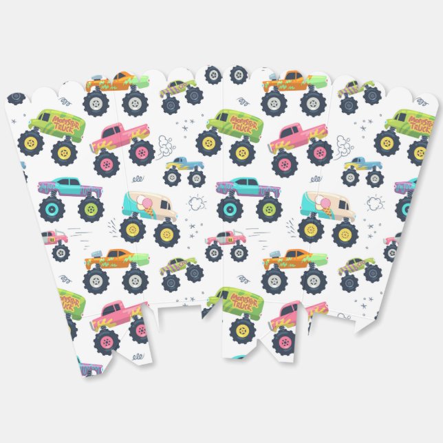 Modern Colourful Monster Car Trucks Kids Party Favor Box (Unfolded)