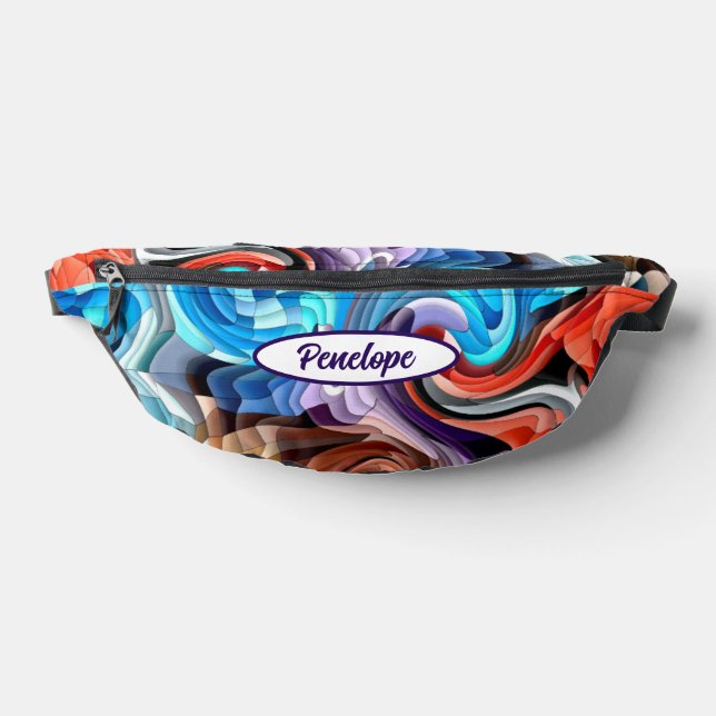 Modern Colourful Mosaic Abstract Pattern with Name Fanny Pack (Lay Down)