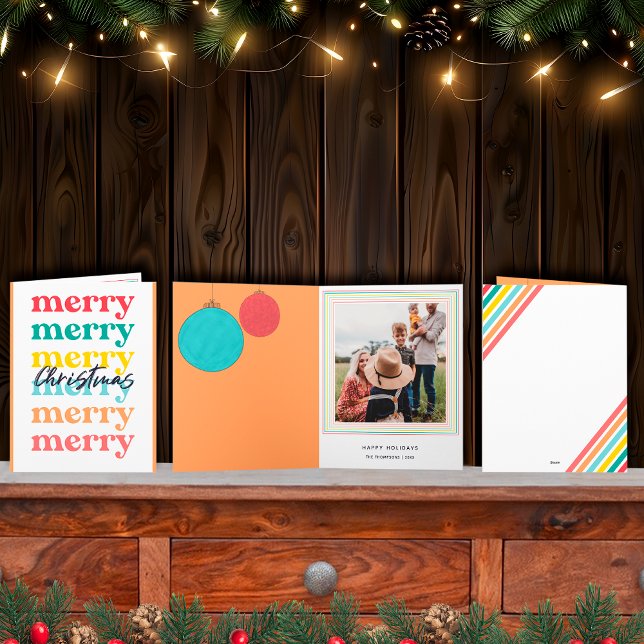 Modern Colourful Orange Merry Christmas One Photo Card (Creator Uploaded)