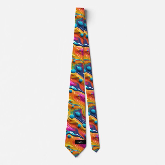 Modern Colourful Paint Custom Monogram  Tie (Front)