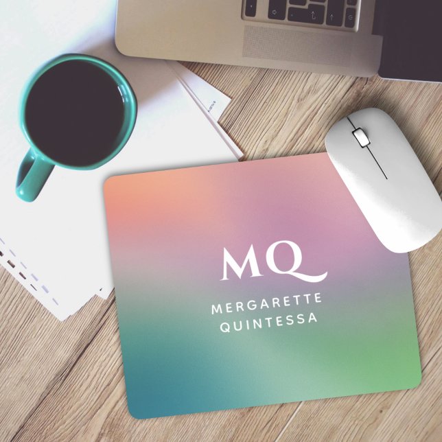 Modern Colourful Pastel and White Monogram Initial Mouse Pad (Creator Uploaded)