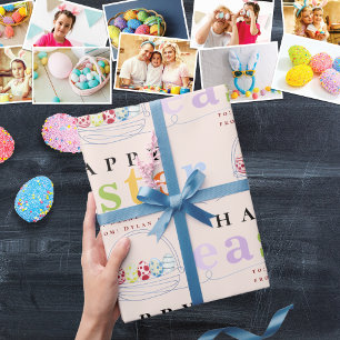 Modern Colourful Pastel Happy Easter Egg Basket Wrapping Paper
