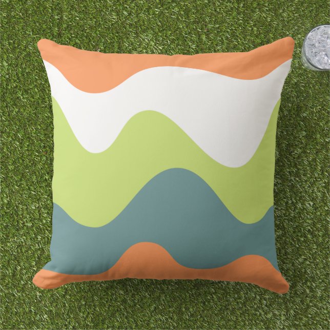 Modern colourful pastel waves summer abstracts blu outdoor pillow (Grass)