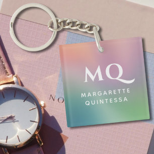 Modern Colourful Pastel White Monogrammed Initial Keychain