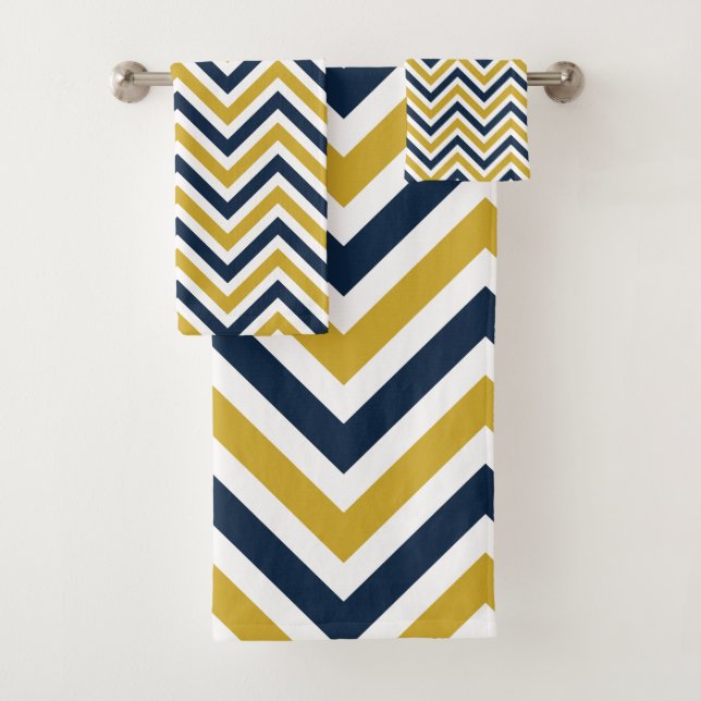 Modern Colourful Pattern | Mustard Yellow And Blue Bath Towel Set (Insitu)