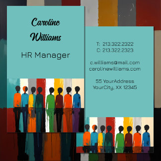 Modern Colourful people silhouettes soft teal Business Card