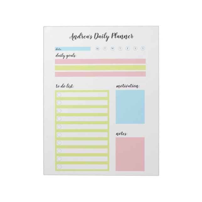 Modern Colourful Personalized Daily Planner Notepad (Rotated)
