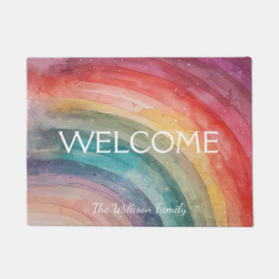 Modern Colourful Personalized Rainbow Doormat