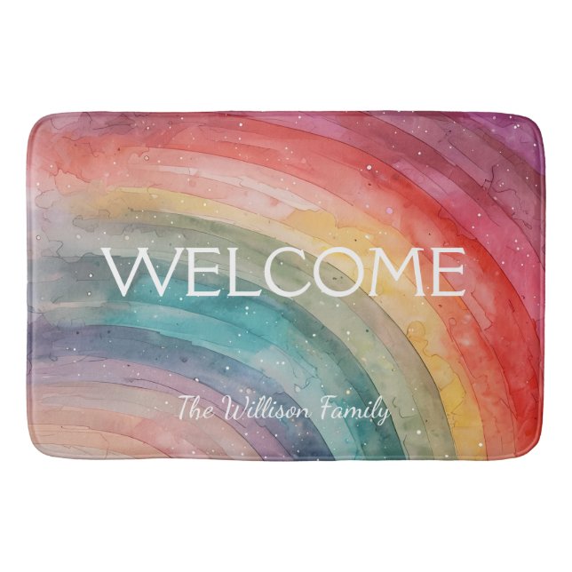 Modern Colourful Personalized Rainbow Doormat Bath Mat (Front)