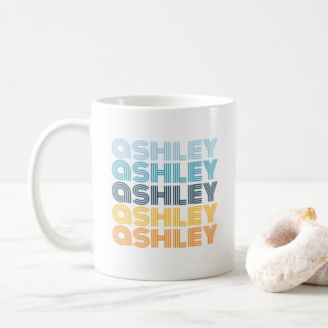 Modern Colourful Personalized Repeating Name Coffee Mug (With Donut)