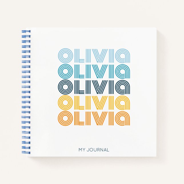 Modern Colourful Personalized Repeating Name Notebook (Front)