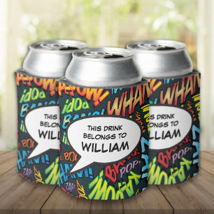 Modern Colourful Personalized Speech Bubble Fun Can Cooler