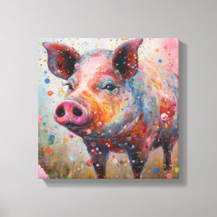 Modern Colourful Pig Art Canvas Print