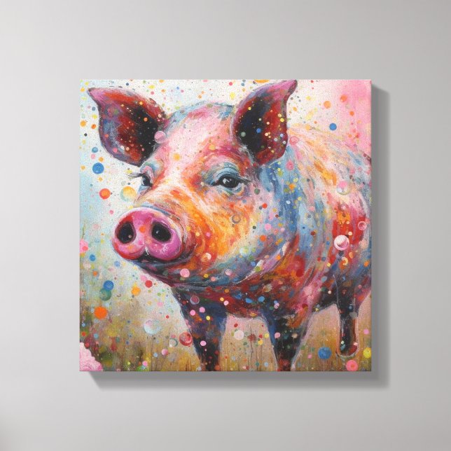 Modern Colourful Pig Art Canvas Print (Front)