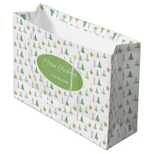 Modern Colourful Pine Tree Watercolor Pattern Large Gift Bag