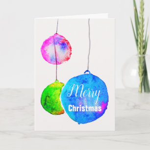 Modern colourful pink and blue on white Christmas Holiday Card