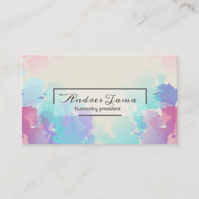Modern Colourful Pink Blue Watercolor Business Card (Front)