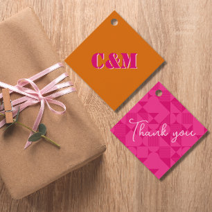Modern Colourful Pink & Orange Geometric Wedding Favour Tags