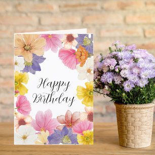 Modern Colourful Pretty Floral  Birthday card 
