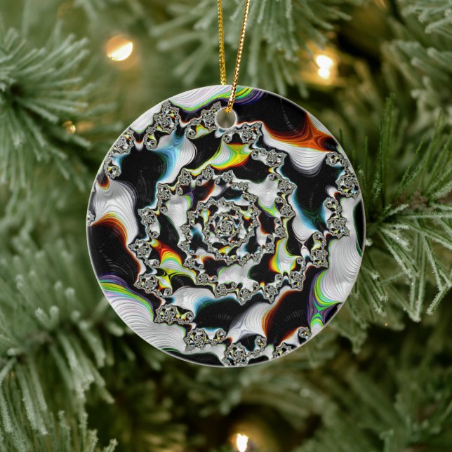 Modern Colourful Psychedelic Spiral Fractal Ceramic Ornament (Tree)