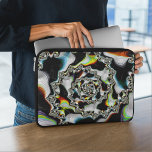 Modern Colourful Psychedelic Spiral Fractal Laptop Sleeve<br><div class="desc">This laptop sleeve features an abstract,  psychedelic spiral fractal art in black and white with yellow,  orange,  blue,  and green accents.</div>