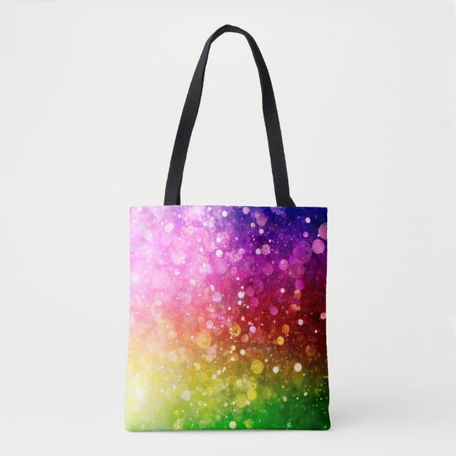 Modern Colourful Rainbow Bokeh Glitter Print Tote Bag (Front)