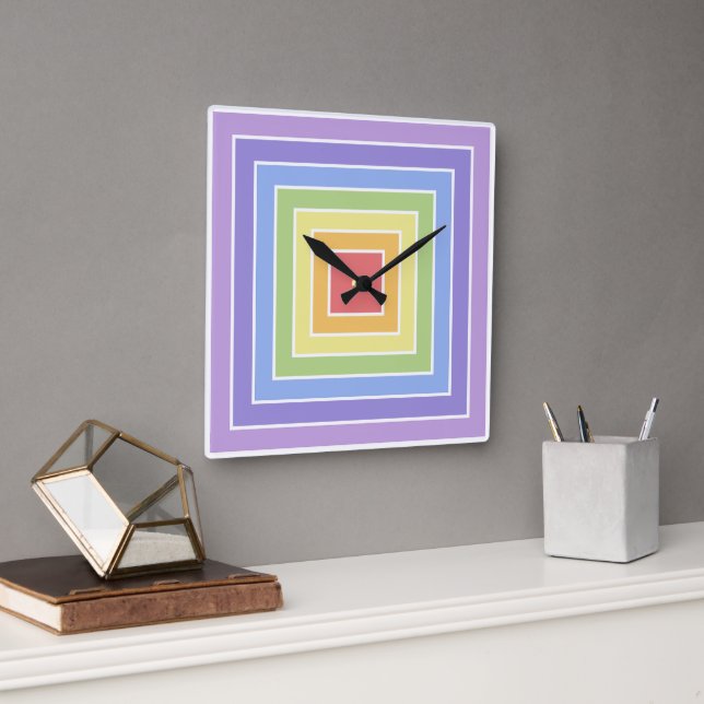 Modern Colourful Rainbow Colours Pattern Square Wall Clock (Office)