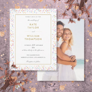 Modern Colourful Rainbow Confetti Photo Wedding  Invitation Postcard