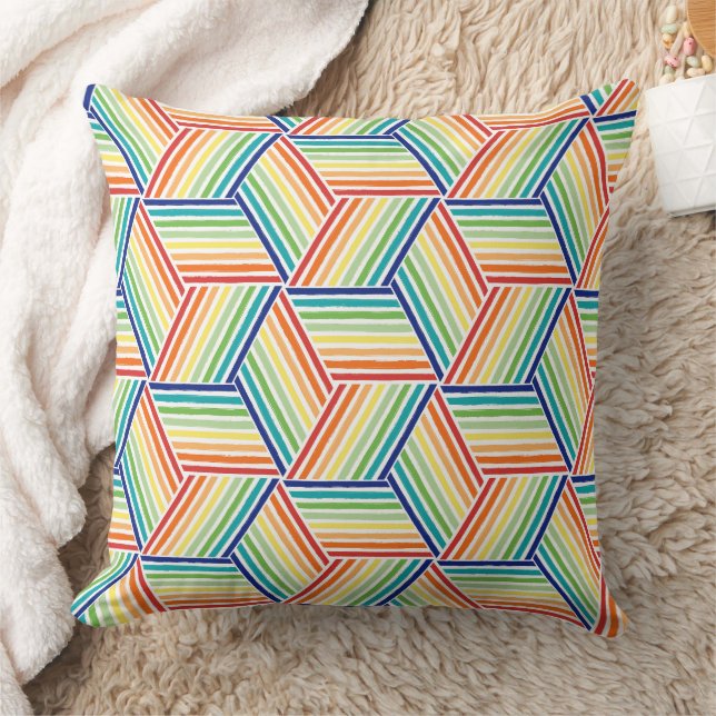 Modern Colourful Rainbow Cube Pattern Throw Pillow (Blanket)